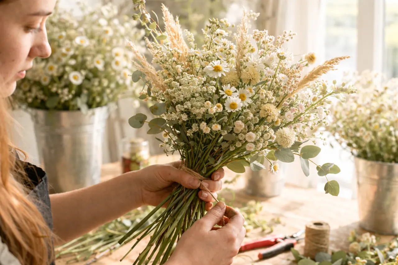Florist arranging flowers